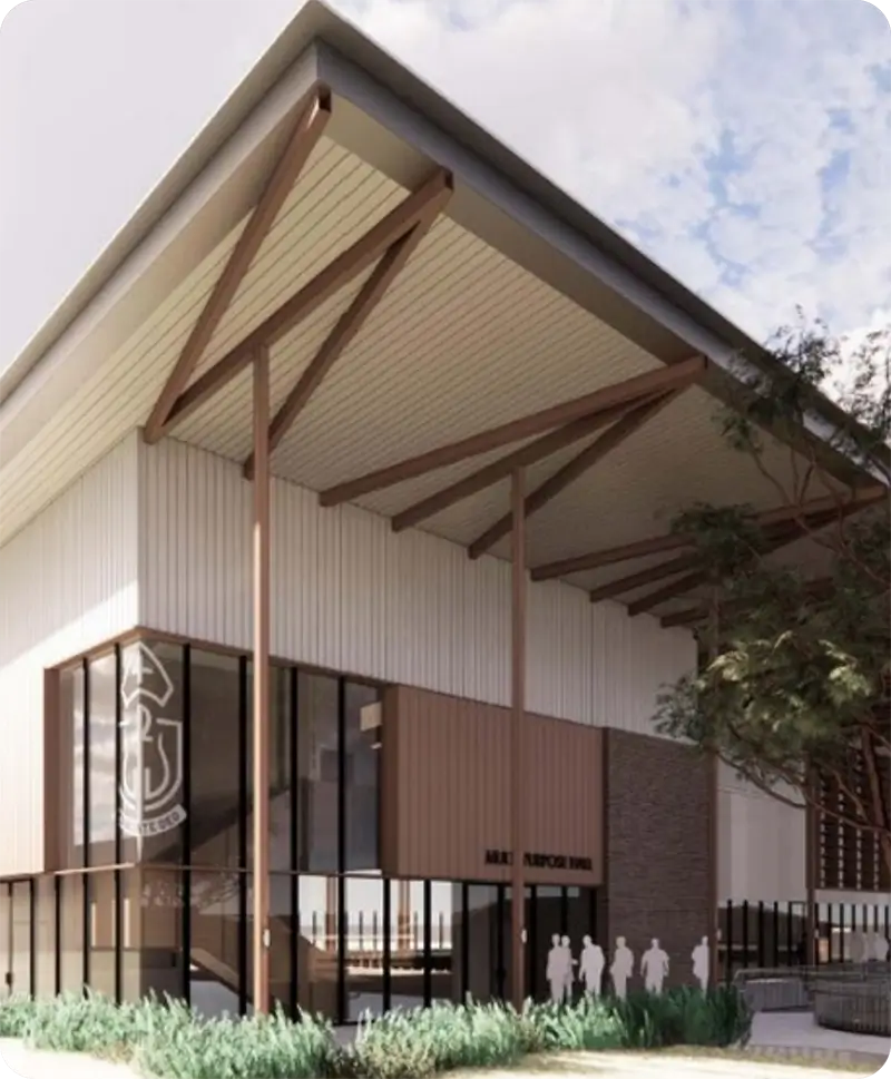 <div class="fbbc"><div class="hover-sub-title">EDUCATION</div><br>
<div class="hover-title">GEORGES RIVER GRAMMAR SCHOOL MULTI-PURPOSE HALL</div><br>
<div class="hover-description">The upper ground floor level has been designed as a flexible space that is suitable for both indoor sporting activity (including a basketball court and two badminton courts), and as an auditorium seating approximately 1000 people. The mezzanine level will feature seating for an additional 149 people as well as the control room and plant room, whilst the lower ground level features a multi-purpose space and ancillary rooms including change rooms, chairstorage, plant room, store room and staff rooms.</div></div>