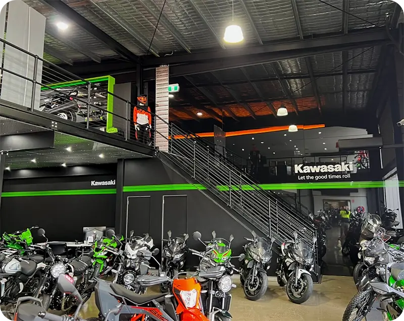 <div class="fbbc"><div class="hover-sub-title">RETAIL</div><br>
<div class="hover-title">PROCYCLES KTM & KAWASAKI SHOWROOM</div><br>
<div class="hover-description">D&C refurbishment and fit-out project consisting of 450sqm
structural steel mezzanine installed for 1st floor addition, along with
significant structural alterations and fit-out throughout. KTM and
Kawasaki Cl installed throughout, most of which was designed and
fabricated in-house. New workshop with glazed vision panels for
an interactive mechanical experience.</div></div>